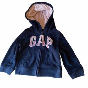Baby Gap Toddler Girls Full-Zip Hoodie Size 18-24M Navy With Pink & White Accent